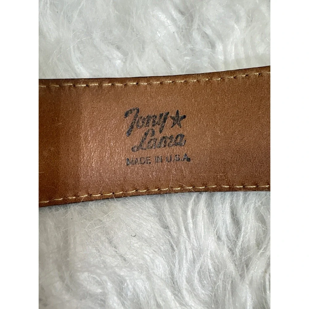 Tony Lama Mens Black Leather Western Belt Made in USA 42 1103L Silver Buckle